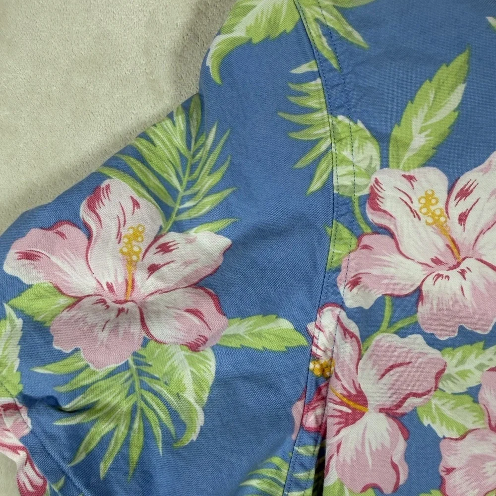 Polo Ralph Lauren Medium Popover All Over Print Floral Blue Tropical Shirt